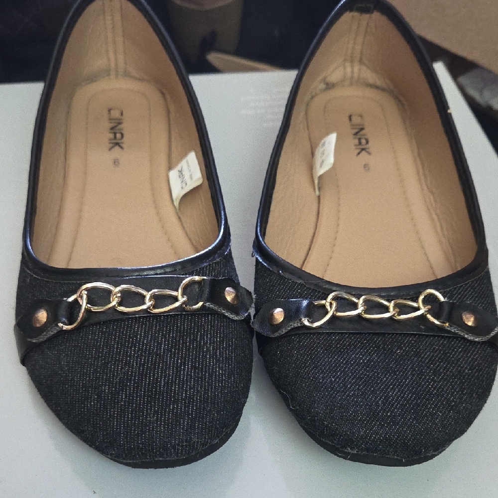 NAK Black and Gold Flats with Chain Detail